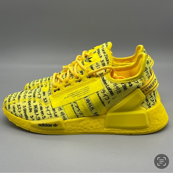 Adidas NMD R1 V2 J “All Over Print” Yellow Black Sneaker Size 5.5 Kids New - Picture 5 of 11